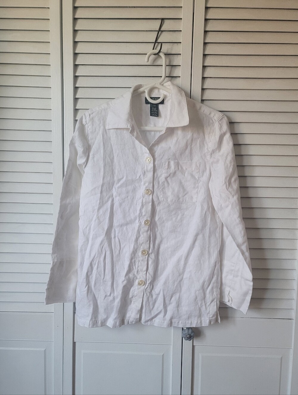 LAUREN RALPH LAUREN Linen White Button-Down Shirt, Size SP